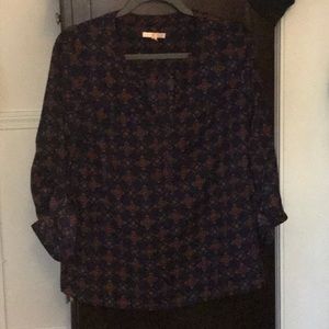 Navy blouse with maroon & yellow pattern detail